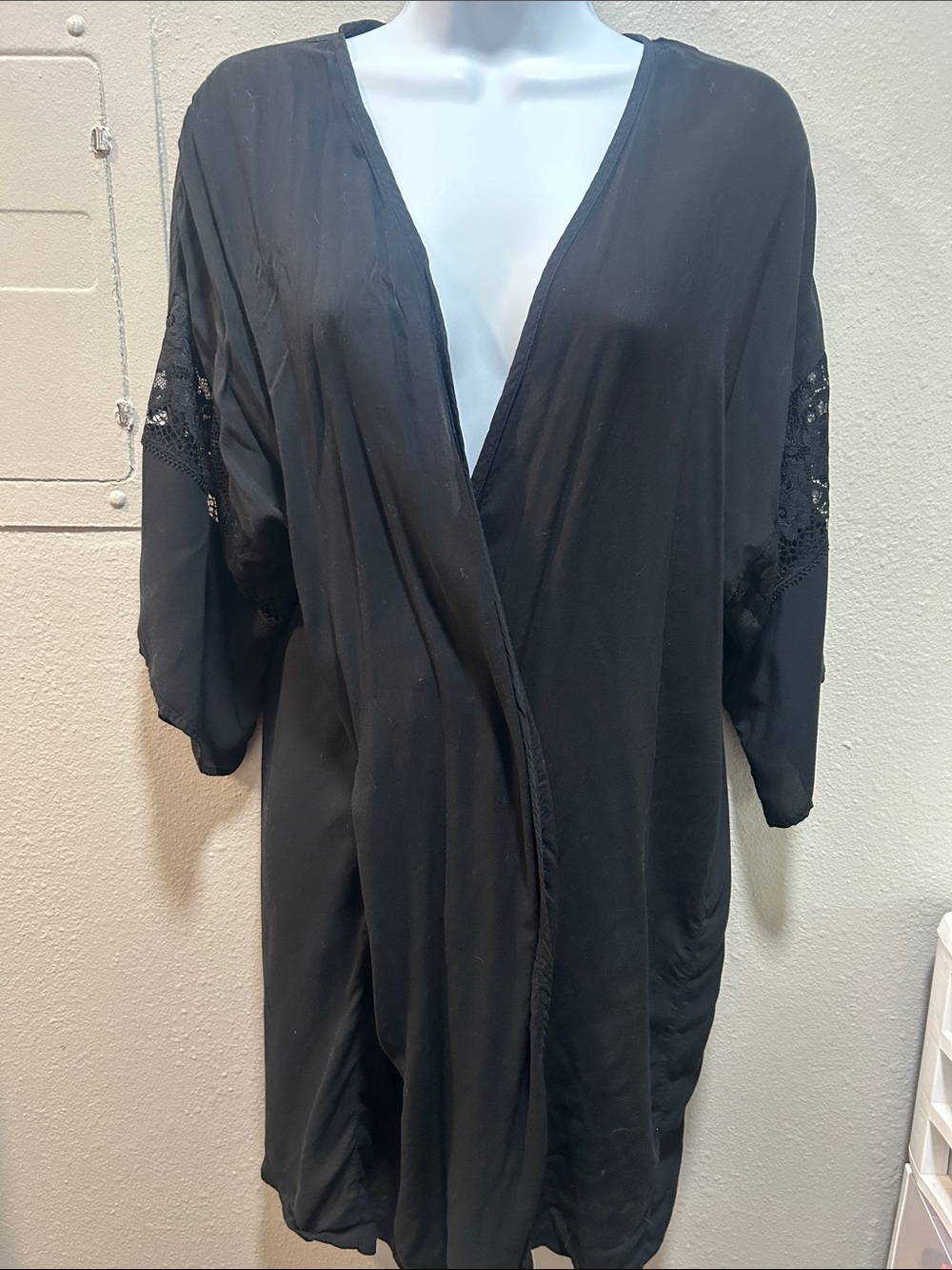 Black Lace-Trim Kimono Robe - Women Intimates & Sleepwear